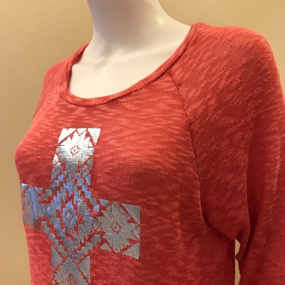 Ransom Lightweight Knit Sweater Womens Size Medium Silver Cross Salmon Orange - Picture 10 of 11